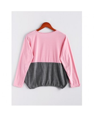 Scoop Neck Color Matching Long Sleeved T-Shirt