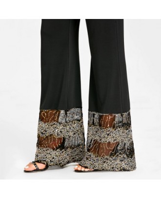 Lace Panel Trim Wide Legged Pants