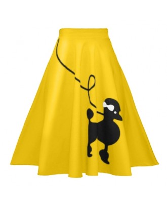 Women Skirt Dog Printed Loose Fold A-line High Waist Zipper