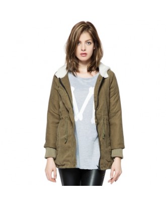 Solid Color Cotton-Padded Hooded Long Sleeves Thicken Coat