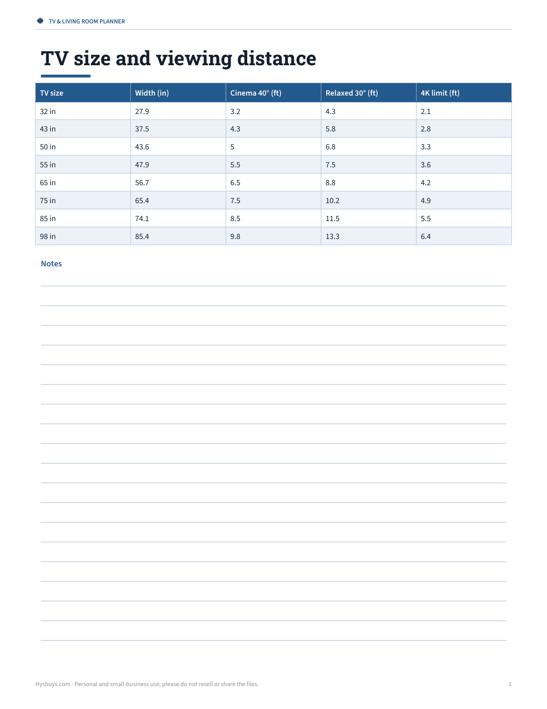 Preview of the first page of Size chart (PDF/XLSX)